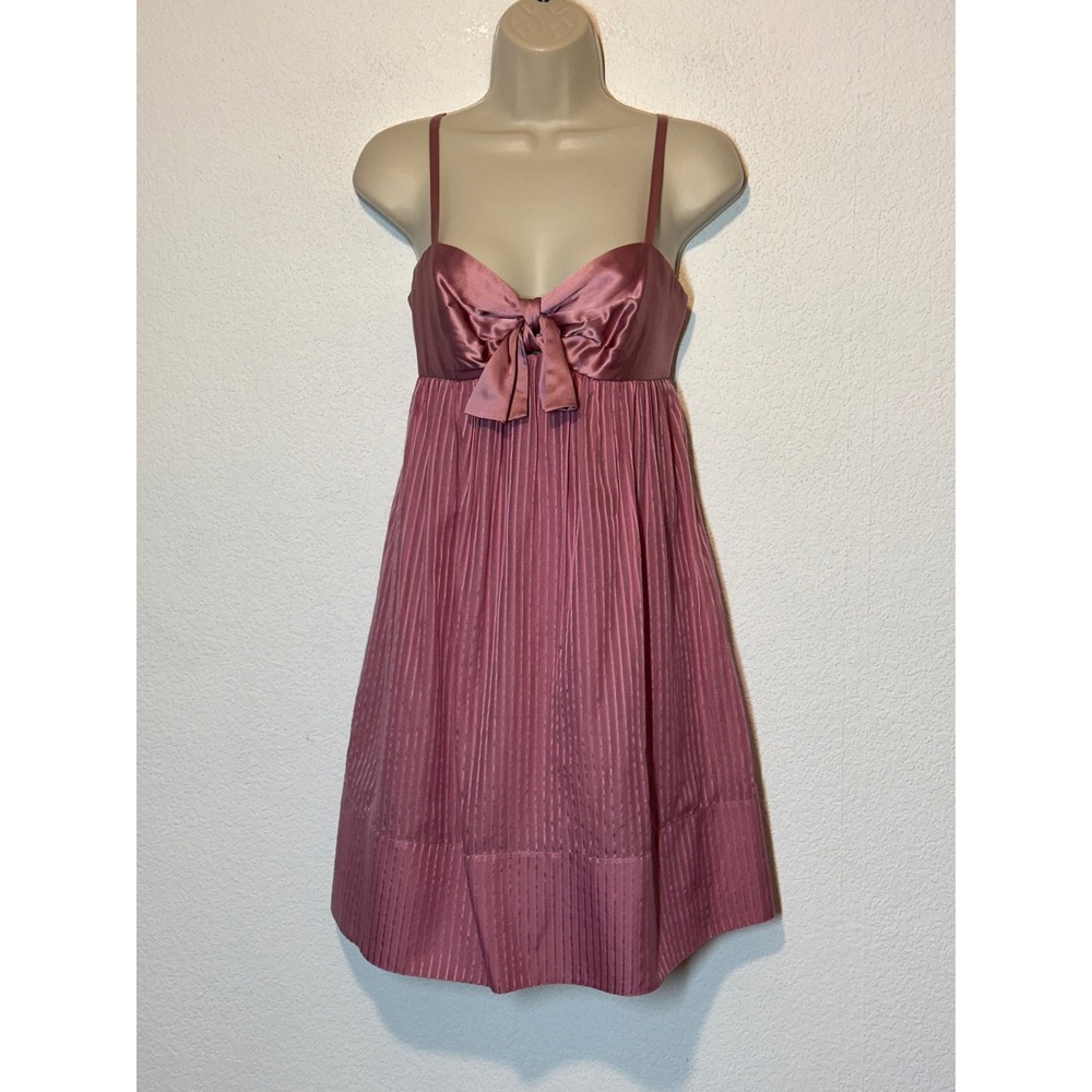 BCBGMAXAZRIA Women Mauve Pink Silk Blend Bow Empire Waist Mini Dress Size 8